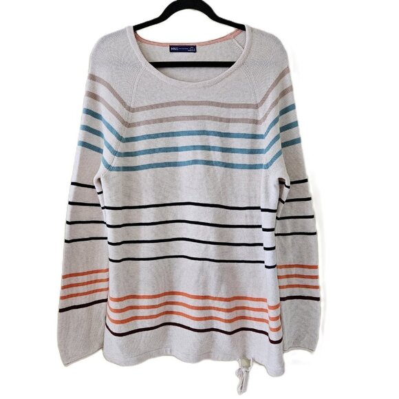 M&S Collection Sweater Womens XXL Beige Striped Reverse Knit LS Drawstings Boho - Picture 1 of 15